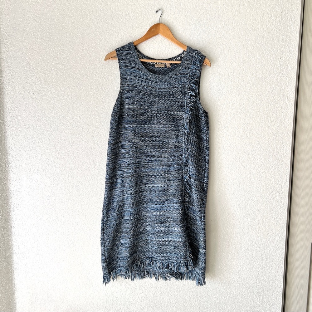Anthropologie Holding Horses Fringe Blue Knit Sleeveless Dress Size Medium